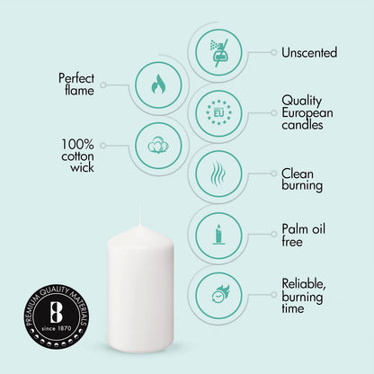 BOLSIUS 6 White Pillar Candles Bulk - 3x6 Inches Candle Set - 70+ Hours Clean Burning - No Palm Oil - 0% Animal Fat - Premium European Quality - Unscented Dripless Wedding Pillars