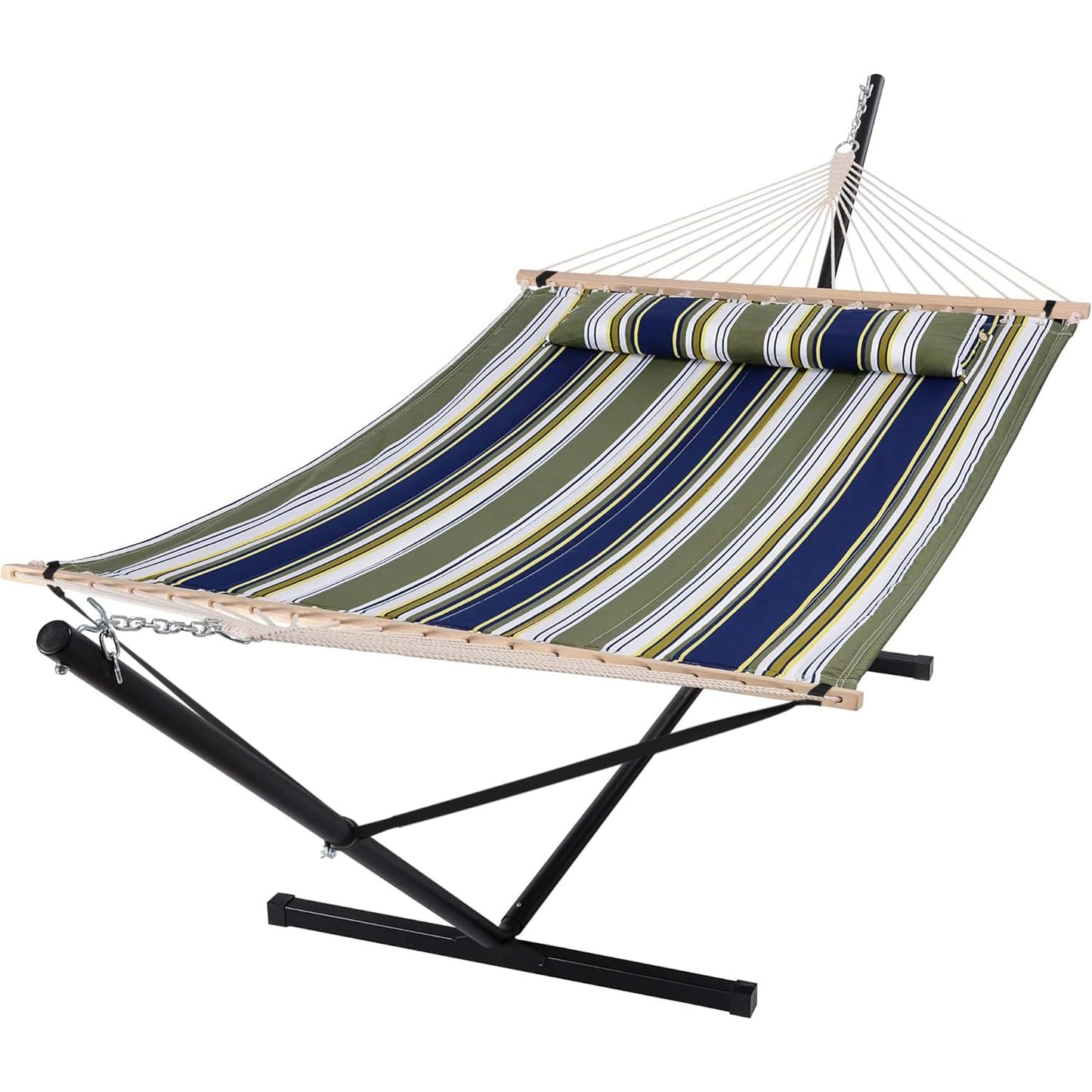 SUNCREAT Double Quilted Hammocks for Outside with 12ft Stand, Heavy Duty Hammock Storage Bag