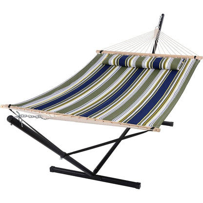 SUNCREAT Double Quilted Hammocks for Outside with 12ft Stand, Heavy Duty Hammock Storage Bag