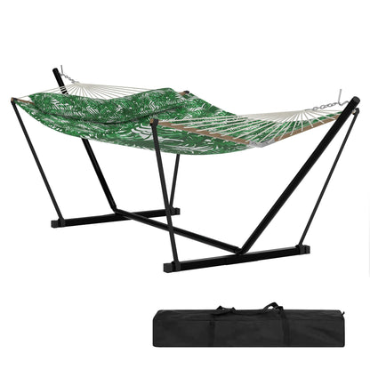 2 Person Double Hammock with Adjustable Steel Stand & Pillow, Heavy Duty Portable Outdoor Hammock Set, MAX 450 LBS Weight Capacity for Patio, Garden, Beach, Backyard