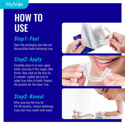 MySmile 7 Treatments Prefilled Teeth Whitening Trays Kit with 12% Hydrogen Peroxide Whiter Gel for Sensitive Tooth, Fast-Result Vegan Teeth Whitener Tooth Stain Remover, Mint Flavor