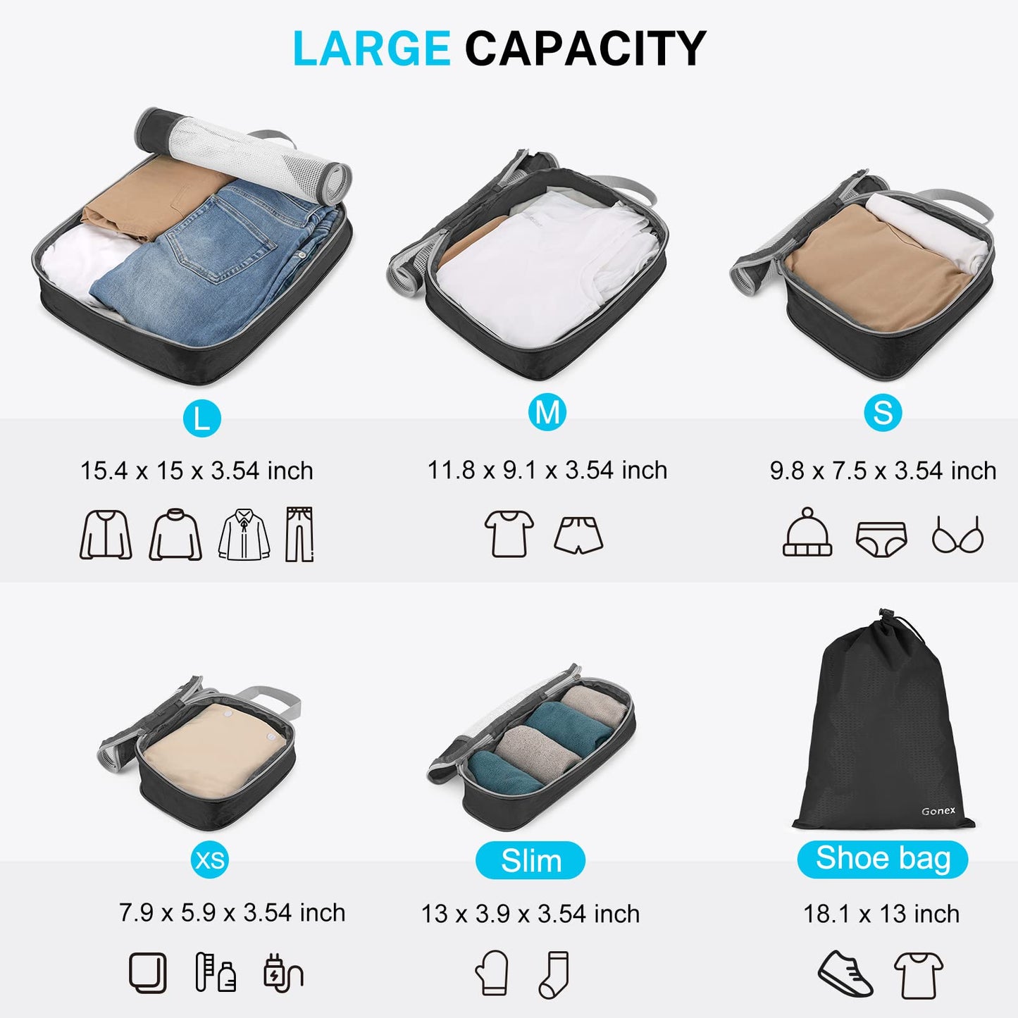Gonex Rolling Duffle Bag with Wheels, 100L with Compression Packing Cubes