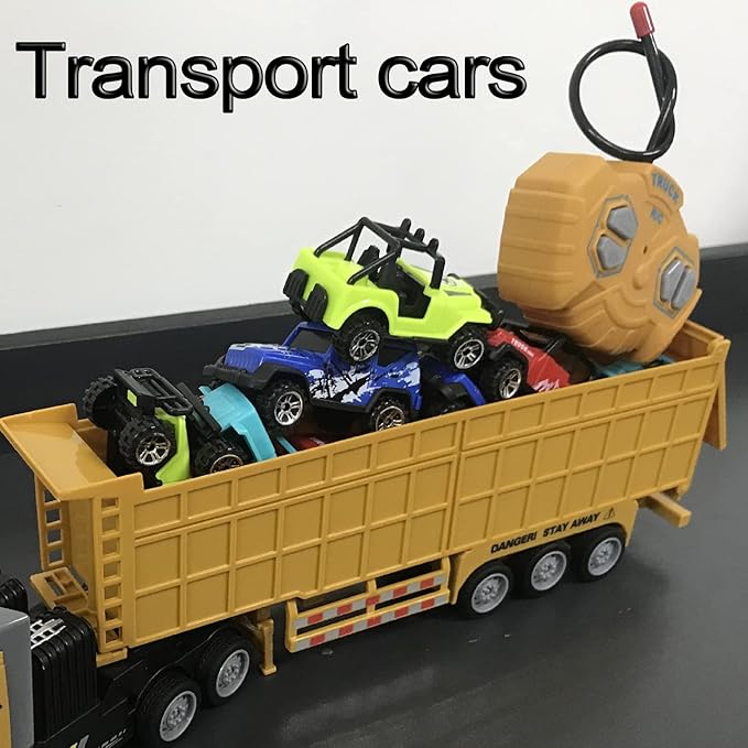 RC Dump Truck with Trailer - 14 1:48 Mini Semi Truck Toy with 2 Rechargeable Batteries Remote Control Car Construction Vehicles with Lights Engineering Tractor Toy for 3 4 5 Years Kids Boys Girls