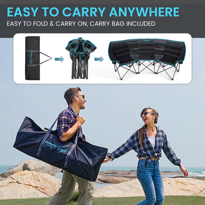 FUNDANGO Extra Wide 3 Person Camping Chair for Adults with Cooler, 1000 LBS Heavy Duty Oversized Camp Couch, Padded Folding Seat with Cup Holders for Outdoor, Sports & Lawn