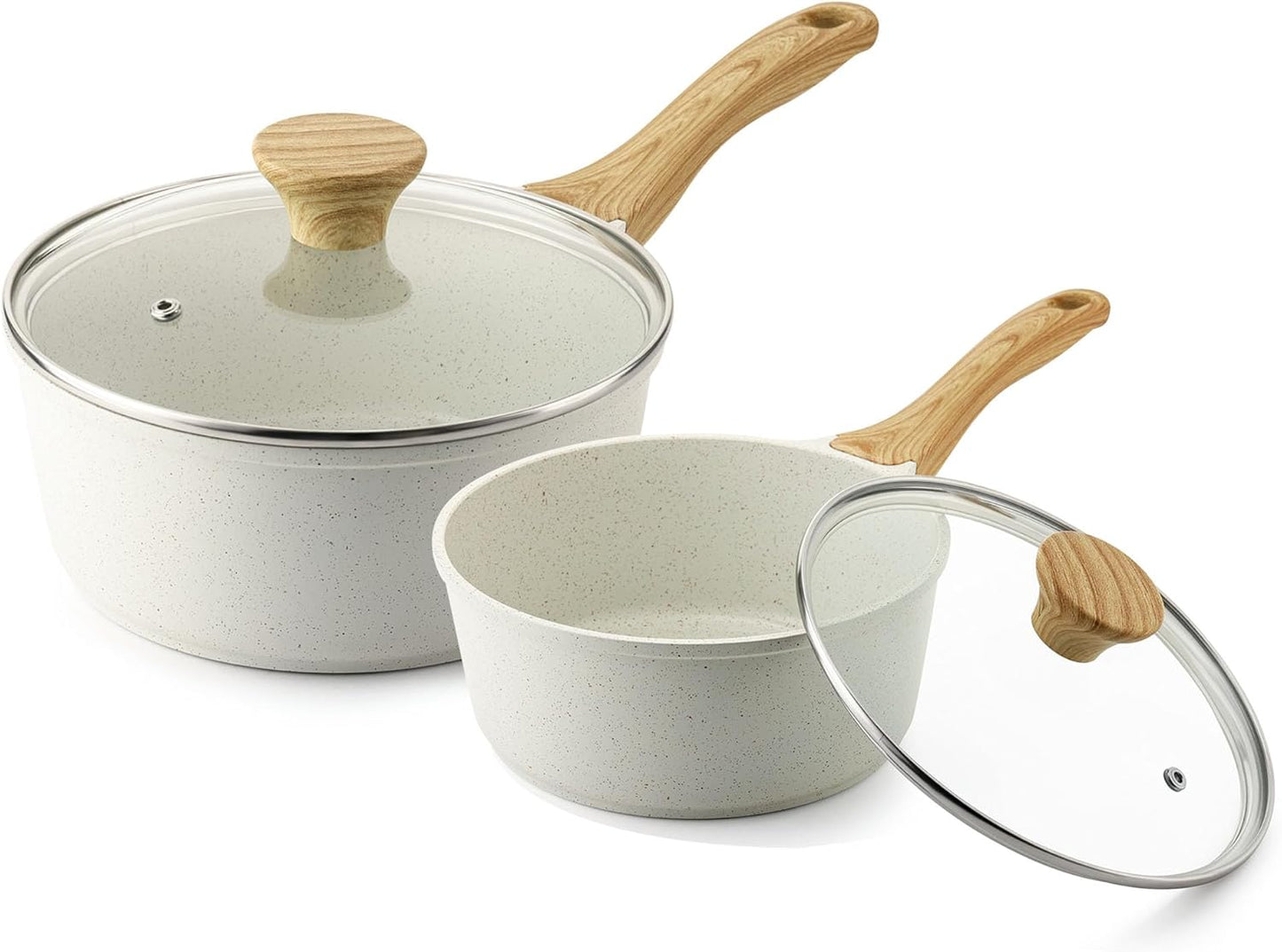 SENSARTE White Ceramic Nonstick Saucepan Set - Induction Compatible Cooking Pots with Stay Cool Handles | 2.0QT & 2.5QT