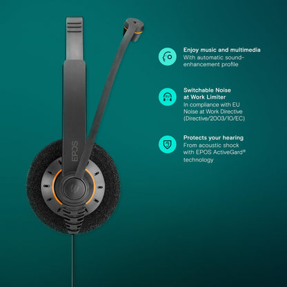 EPOS Sennheiser Consumer Audio SC 60 USB ML (504547) - Double-Sided Business Headset | For Skype for Business | with HD Sound, Noise-Cancelling Microphone, & USB Connector (Black)