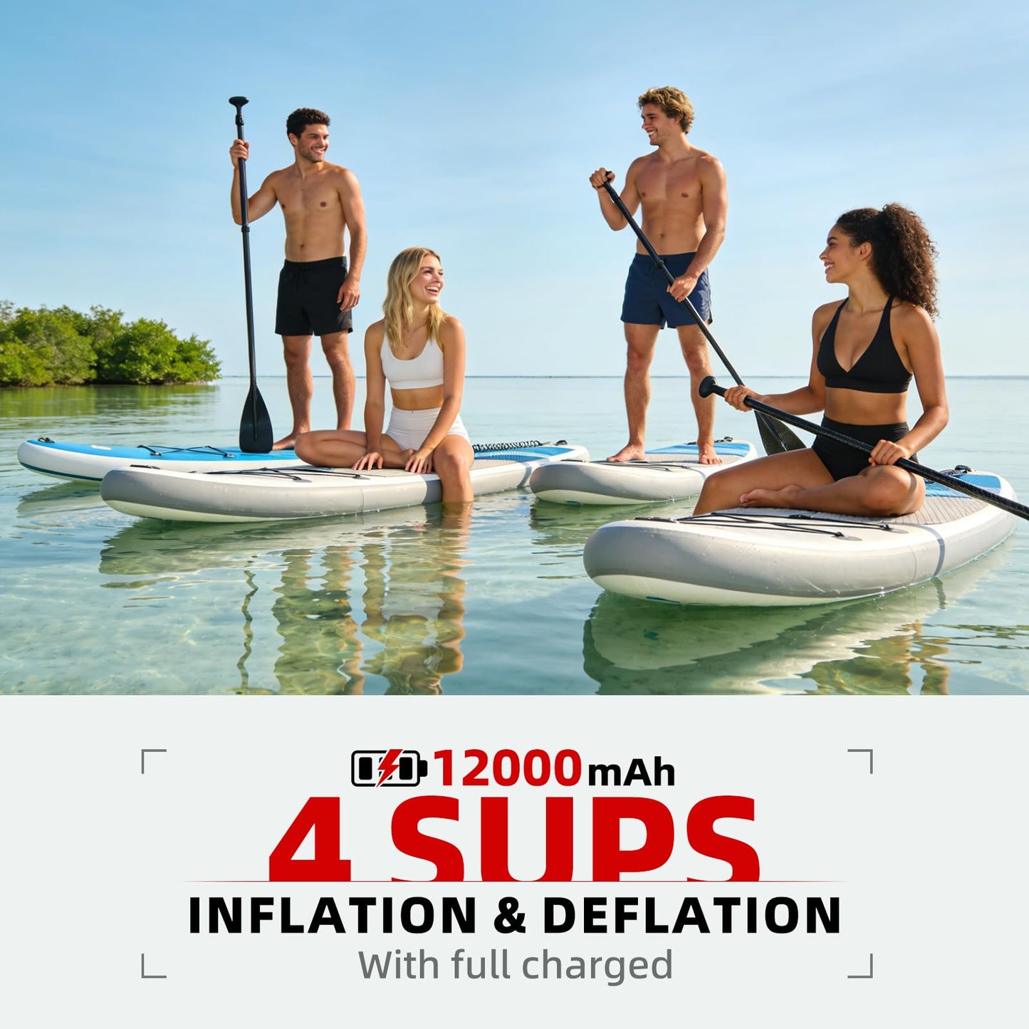 Electric Paddle Board Pump, 22PSI Rechargeable 12000mAh SUP Pump, Theer Stage Inflation/Deflation, Automatic Power-Off Functions, Suitable for Stand up Paddle Boards, Kayak, Surfing Kite, Boat