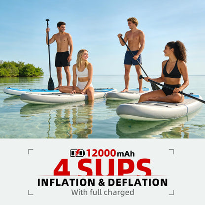 Electric Paddle Board Pump, 22PSI Rechargeable 12000mAh SUP Pump, Theer Stage Inflation/Deflation, Automatic Power-Off Functions, Suitable for Stand up Paddle Boards, Kayak, Surfing Kite, Boat