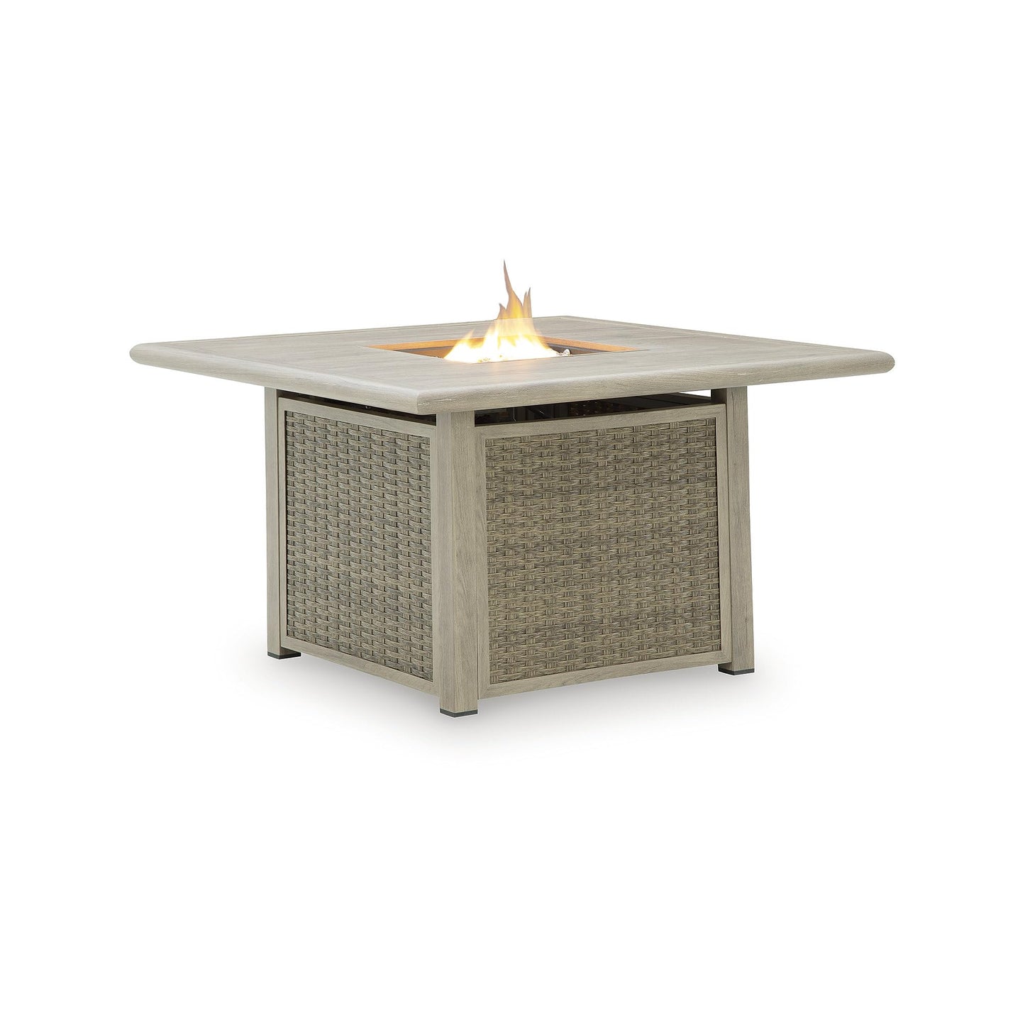 Signature Design by Ashley Haven Retreat Casual Weather Resistant Outdoor Fire Pit Table with 50,000 BTU Burner, Beige