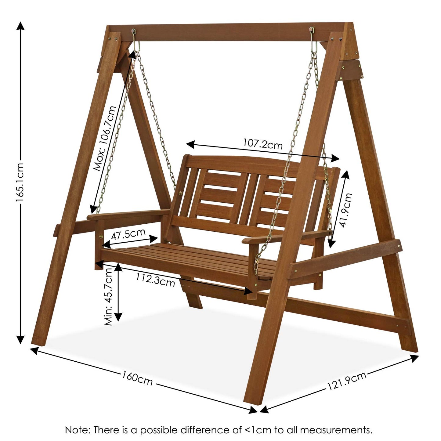 Furinno Tioman Hardwood Patio / Garden / Outdoor 4ft Porch Swing, 2 Seater with Stand, Natural