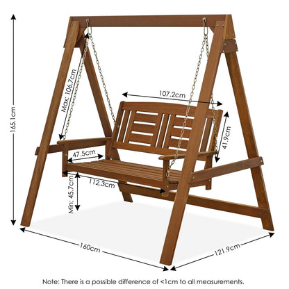 Furinno Tioman Hardwood Patio / Garden / Outdoor 4ft Porch Swing, 2 Seater with Stand, Natural