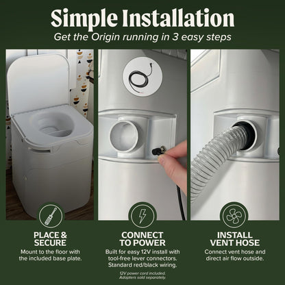 OGO Origin Composting Toilet – 12V Electric Agitator, Urine Diverting RV Toilet for Van Life, Tiny Home & Boat – 15" Compact, Odorless Off-Grid Toilet, No Black Tank