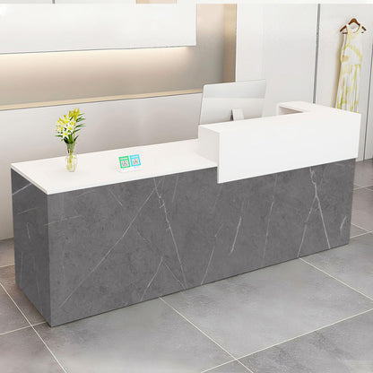 Modern Reception Desk with Drawer & Open Shelves, 39-95 Inch Front Counter Table, Computer Workstation Suitable for Salons, Offices, Lobbies, Retail Stores and Home Offices