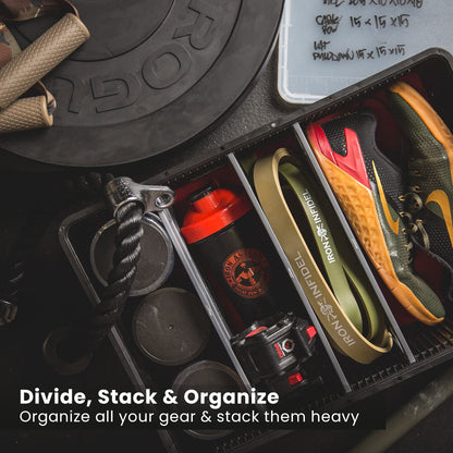 SIDIO CRATE Starter Pack - Two Full Size and One Half Size SidioCrate, Stackable Outdoor Organizer Storage Bins with Clear Lid and Dividers - Orange
