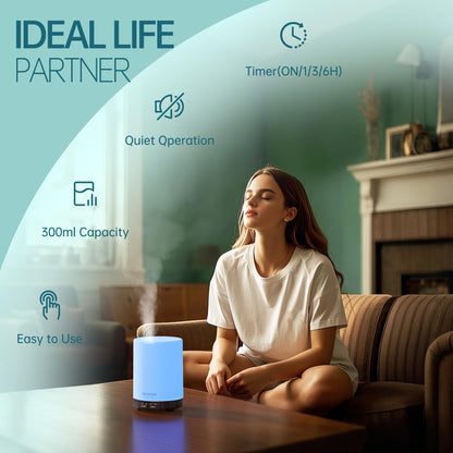 ASAKUKI 300ML Essential Oil Diffuser, Quiet 5-in-1 Premium Humidifier, Home Fragrance Aroma Diffuser with 7 LED Color Changing Light and Auto-Off Switch -Light Brown