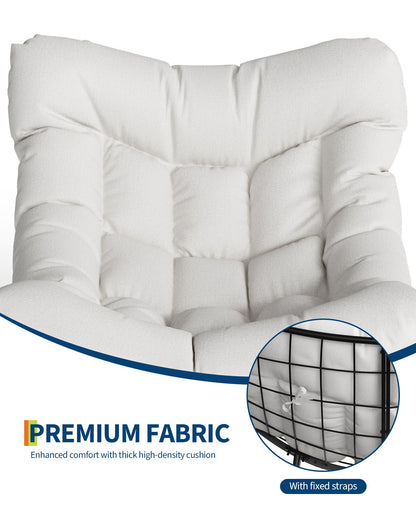 GarveeLife Outdoor Oversized Papasan Rocking Chair with Footrest, Patio Lounge Chair with Ottoman and Sturdy Metal Frame, Patio Egg Rocker for Balcony Backyard Porch Bedroom, White