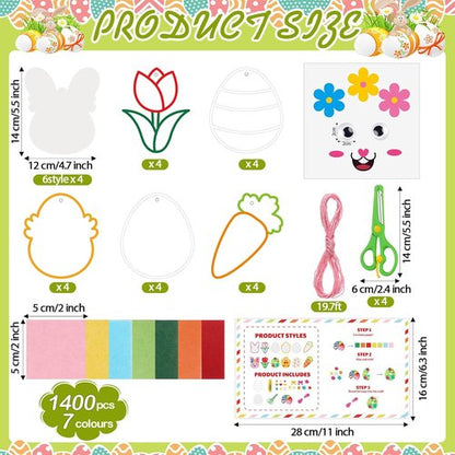 Feifeiya 24 Pack Easter Suncatcher Craft Kit - DIY Window Art for Bunny, Carrot & Egg Decorations