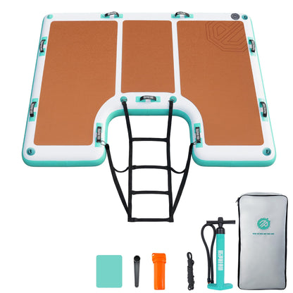 niphean Floating Dock, Non-Slip Inflatable Dock with Upgraded Ladder & 9 Handles, Sturdy Floating Docks for Lakes，Durable Floating Island for Families, Portable Carry Bag, 8×6ft/ 8×10ft
