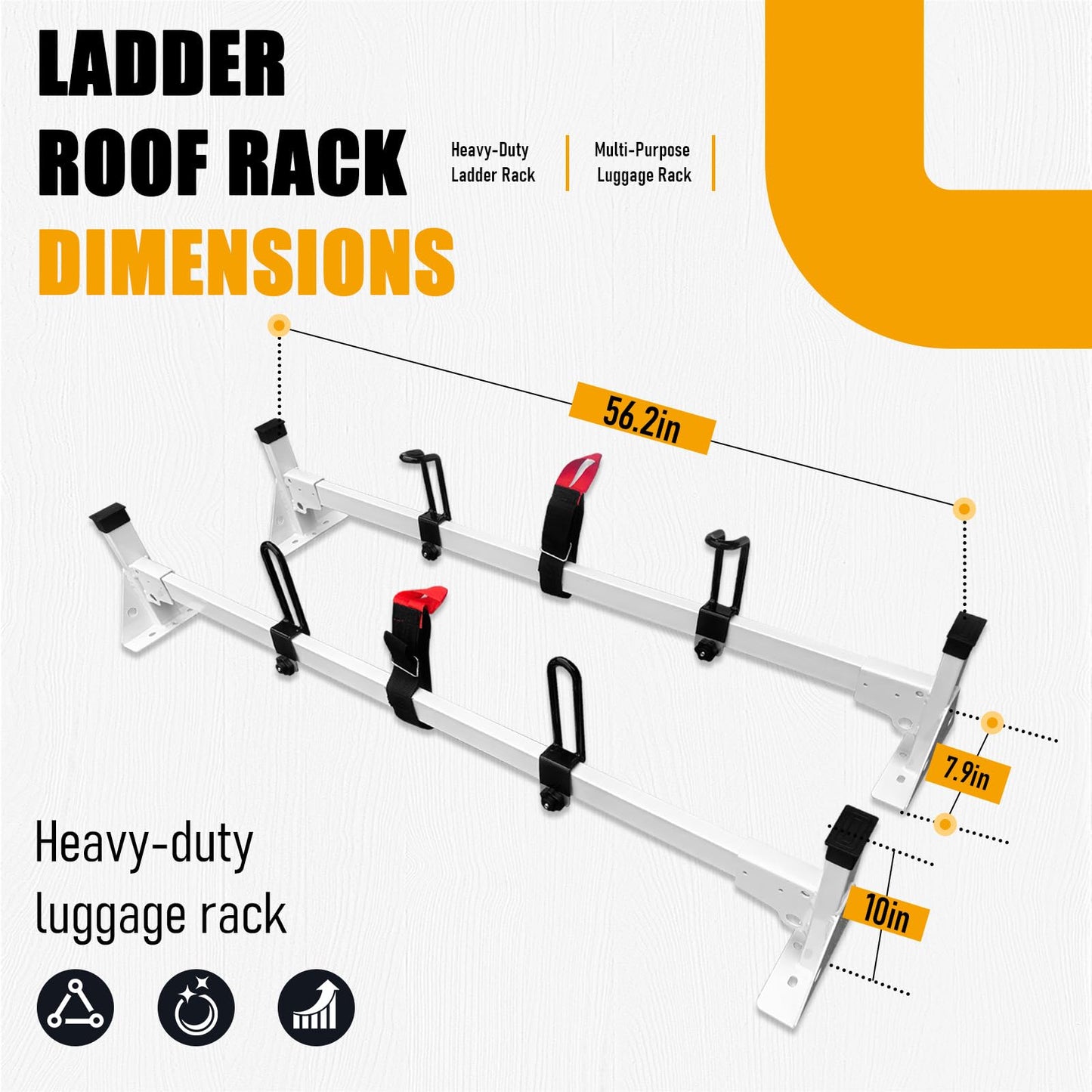 Cargo Van Roof Ladder Rack Fit for 2015-2024 Ford Transit 150 250 350, 54" Heavy Duty Steel Van Ladder Roof Rack 500 Lbs Load Capacity with 2 Crossbars