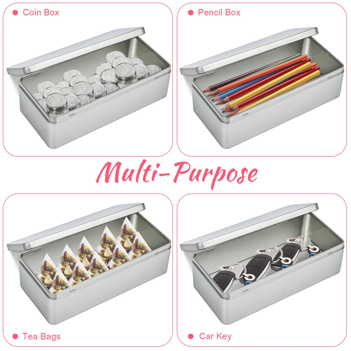 Gasuuo Metal Tin Box, 2 Pcs Empty Tin Boxes with Lids, 9.25"x4.33"x2.68" Small Rectangular Tinplate Containers for Storage, Gift Packaging, Home, Office and Workshop Organization, Silvery