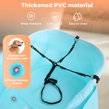 KITPLUS Portable Dog Bathtub, 5 Height Adjustable Dog Washing Station for Pet Shower and Grooming Foldable Bathing Tub with Storage & Anti-Slip Design for Small Large Dogs