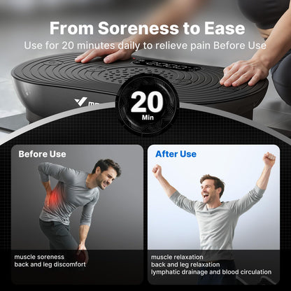 MERACH Vibration Plate Exercise Machine, Vibrating Platform for Lymphatic Drainage Weight Loss Muscle Activation, Full Body Home Exercise Equipment with LED Touch Screen Bluetooth Pull Cord