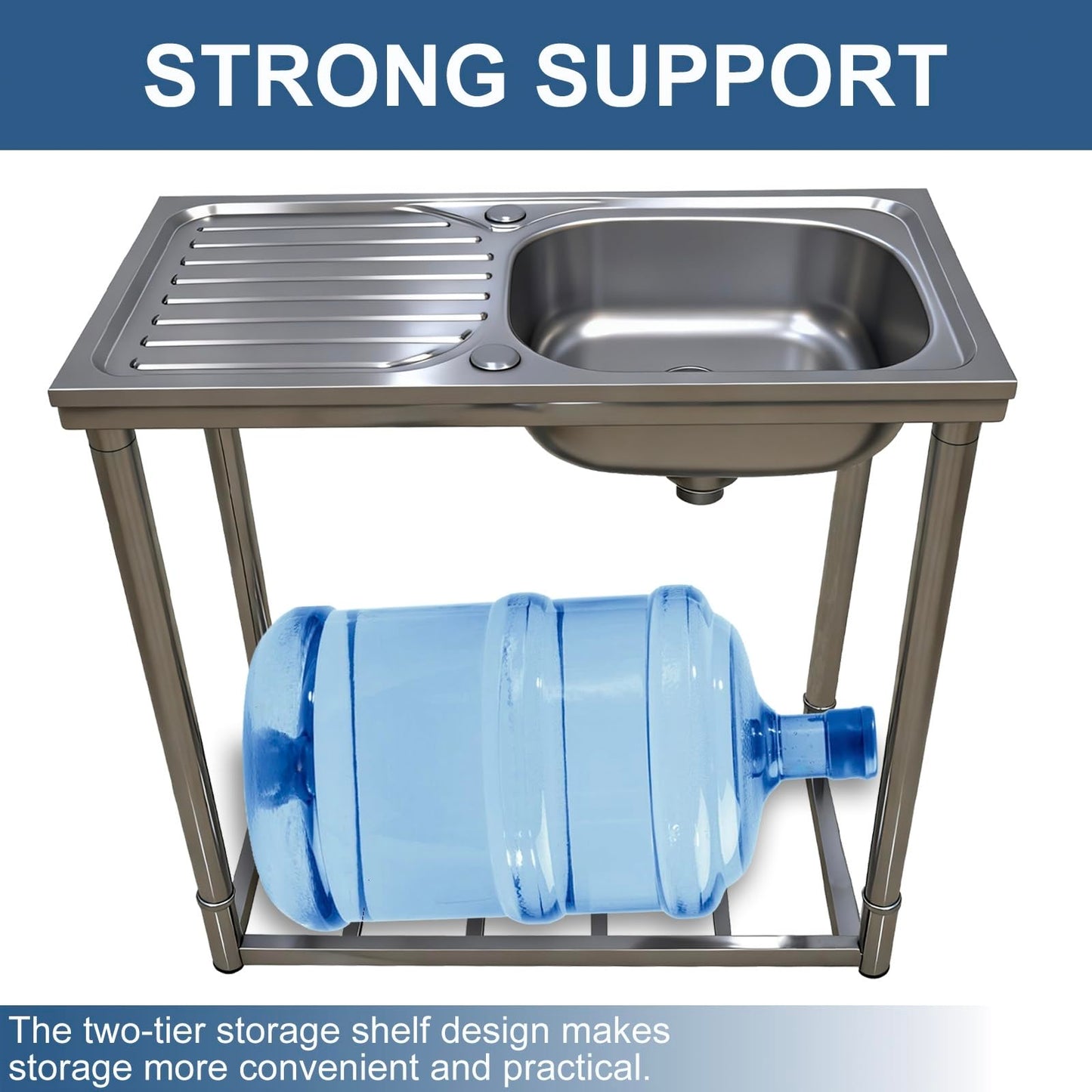 Outdoor Sink with Hose Hook Up, Free Standing Stainless Steel Utility Sink, Single Bowl Portable Sink Hand Wash Station for Camping, Backyard, Garden, Kitchen, Garage
