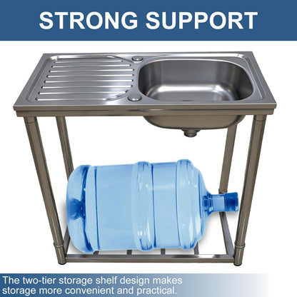 Outdoor Sink with Hose Hook Up, Free Standing Stainless Steel Utility Sink, Single Bowl Portable Sink Hand Wash Station for Camping, Backyard, Garden, Kitchen, Garage