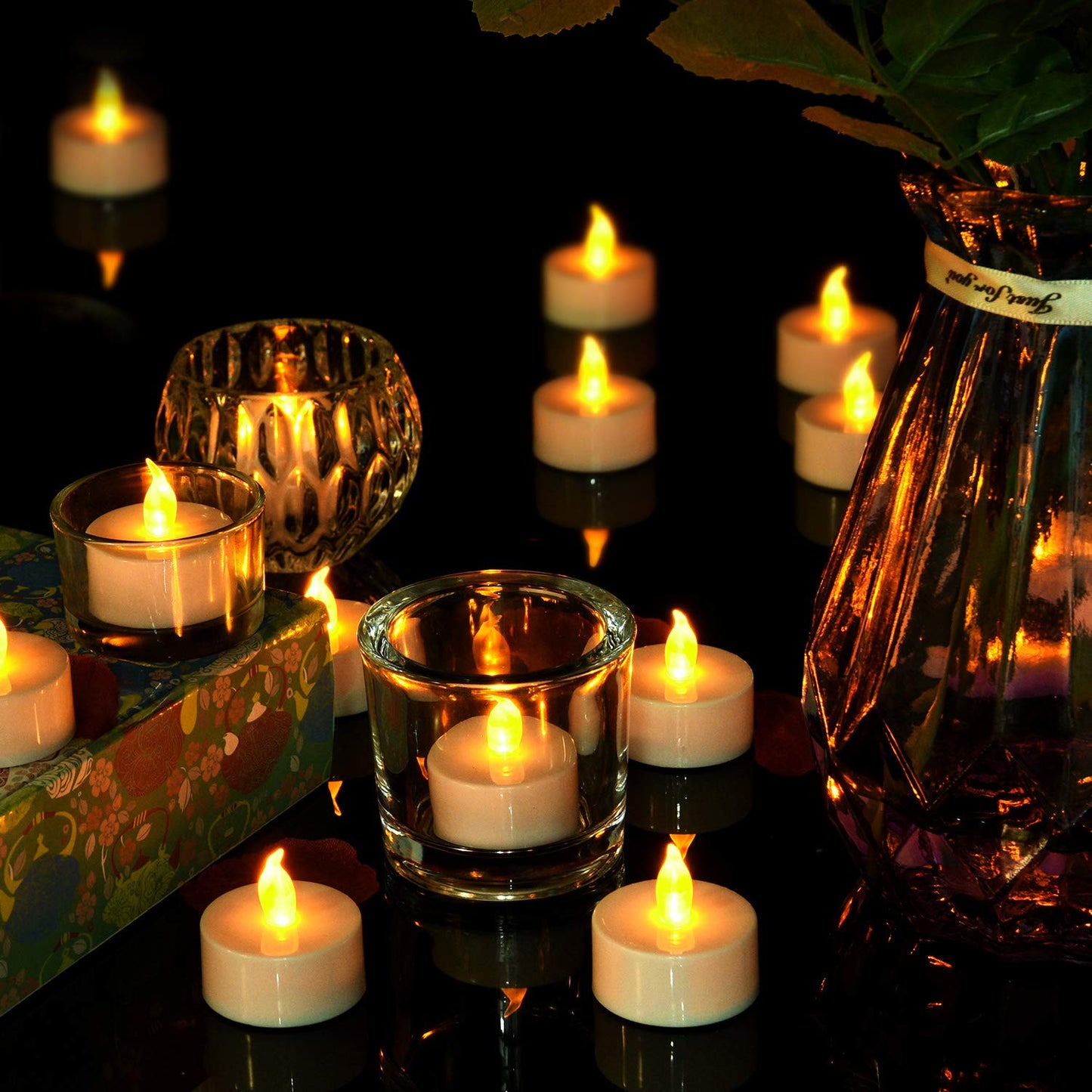 Pandaing Lasts 2X Longer White Flameless Tealight Candles, 40 Pack, Batteries Included, Realistic Tea Lights Candles, Flickering Bright Tealights, Unscented Battery Operated Candles