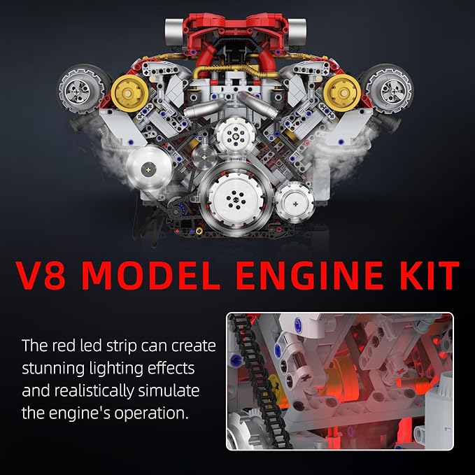 V8 Engine Building Kit That Works Build Your Own Model Engine for Adult8-Cylinder Car Engine with Spray &amp Light Building Engineering Toys for Kids Adults (3168PCS)