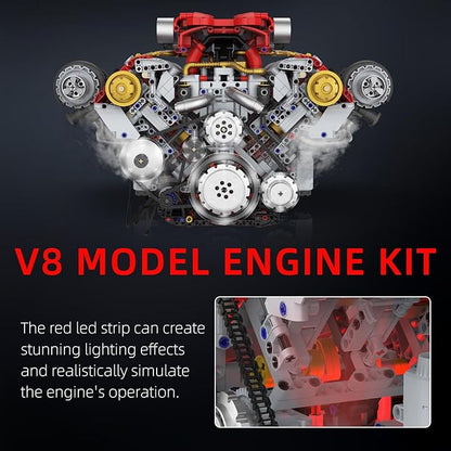 V8 Engine Building Kit That Works Build Your Own Model Engine for Adult8-Cylinder Car Engine with Spray &amp Light Building Engineering Toys for Kids Adults (3168PCS)