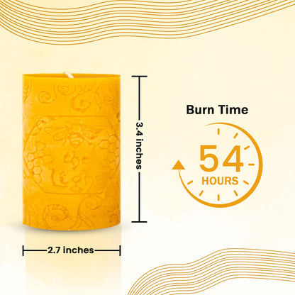 BeeTheLight Beeswax Pillar Candle - 100% Pure Bees Wax - Choose Your Size and Color - Up to 54 Hour Burn Time Fits 3x4 Holder - Approx. 2.6"x3.4" - Unscented - Natural Light Honey Scent
