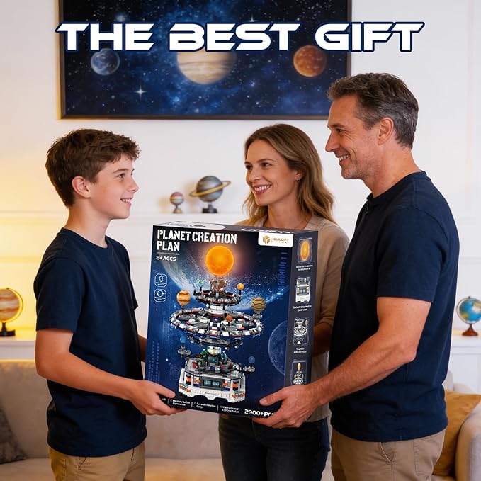Rotating Solar System Building Set with LED Lights 2900 PCS Collector's STEM Model Kit 8 Orbiting Planets &amp Glowing Sun – Educational Gift for Adults Kids 8+ Astronomy Enthusiasts