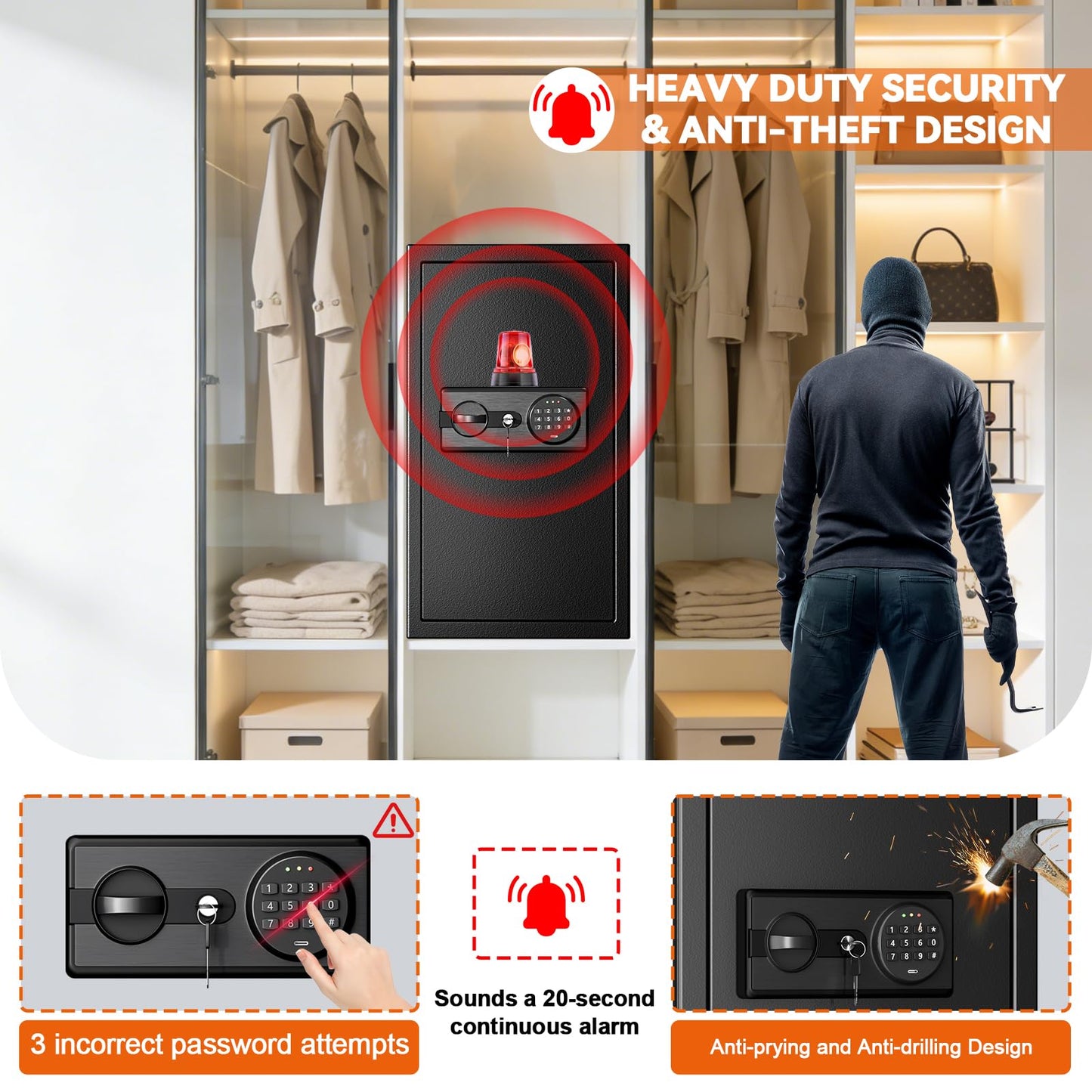 6.2 Cuft Large Home Safes Water and Fireproof with Digital Keypad & Key Lock, Fire Security Safe Box with 3 Removable Shelves, Fireproof Safes for Money Documents Jewelry, 27.56"H x13.78"W x 11.81"D