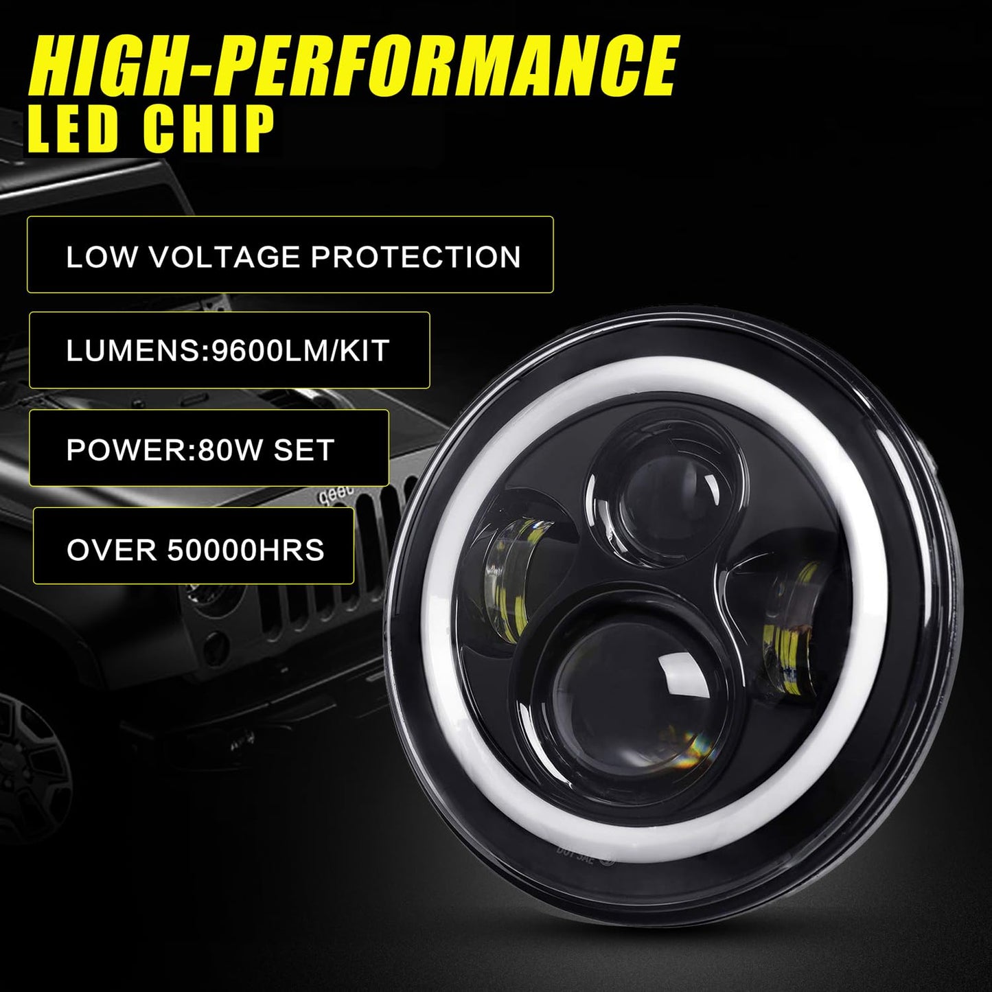 YEEGO DIRECT 7 inch Motorcycle LED Headlight 4.5 inch Fog Passing Lights for Road Kin-g Ultra Clas-sic Elec-tra Street Gli-de Tr-i Cv-o Heri-tage Sof-tail Slim Delu-xe Fat-boy, DOT Approved(Black)