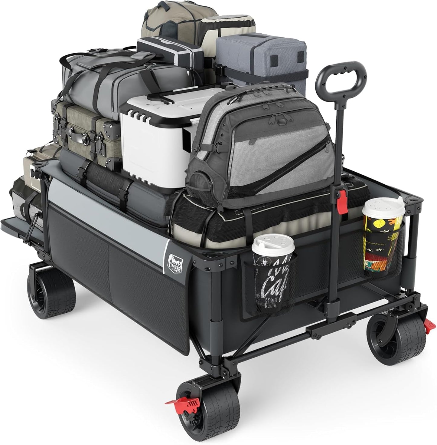 Timber Ridge 600L Beast Wagon 26" W Extra Wide All Terrain Folding w/Big Wheels, Cargo Net & Tailgate, 26" W and 55.25" L, 500lbs Heavy Duty Collapsible Portable Cart for Camping, Sports, Dogs, Grey