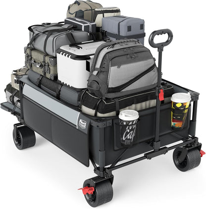 Timber Ridge 600L Beast Wagon 26" W Extra Wide All Terrain Folding w/Big Wheels, Cargo Net & Tailgate, 26" W and 55.25" L, 500lbs Heavy Duty Collapsible Portable Cart for Camping, Sports, Dogs, Grey
