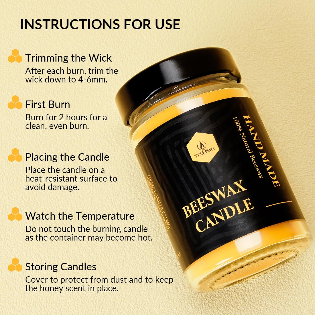 4 Pack Unscented Beeswax Jar Candle, Pure Bees Wax Candles in Glass Container, Natural Organic Candle Smokeless Clean Burn | 4 * 36 Hours Long Burning Time Emergency Candle, Yellow