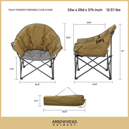 ARROWHEAD OUTDOOR 2-Pack Oversized Heavy-Duty Club Folding Camping Chair w/Pocket, Cup Holder, Portable, Padded, Moon, Round, Saucer, Supports 330lbs