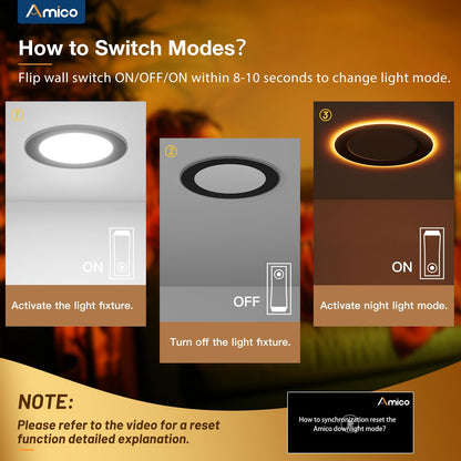 Amico 12 Pack 6 Inch 5CCT LED Recessed Ceiling Light with Night Light, 2700K/3000K/3500K/4000K/5000K Selectable Ultra-Thin Lighting, 12W=110W, 1100LM, Dimmable Canless Wafer Downlight ETL&FCC