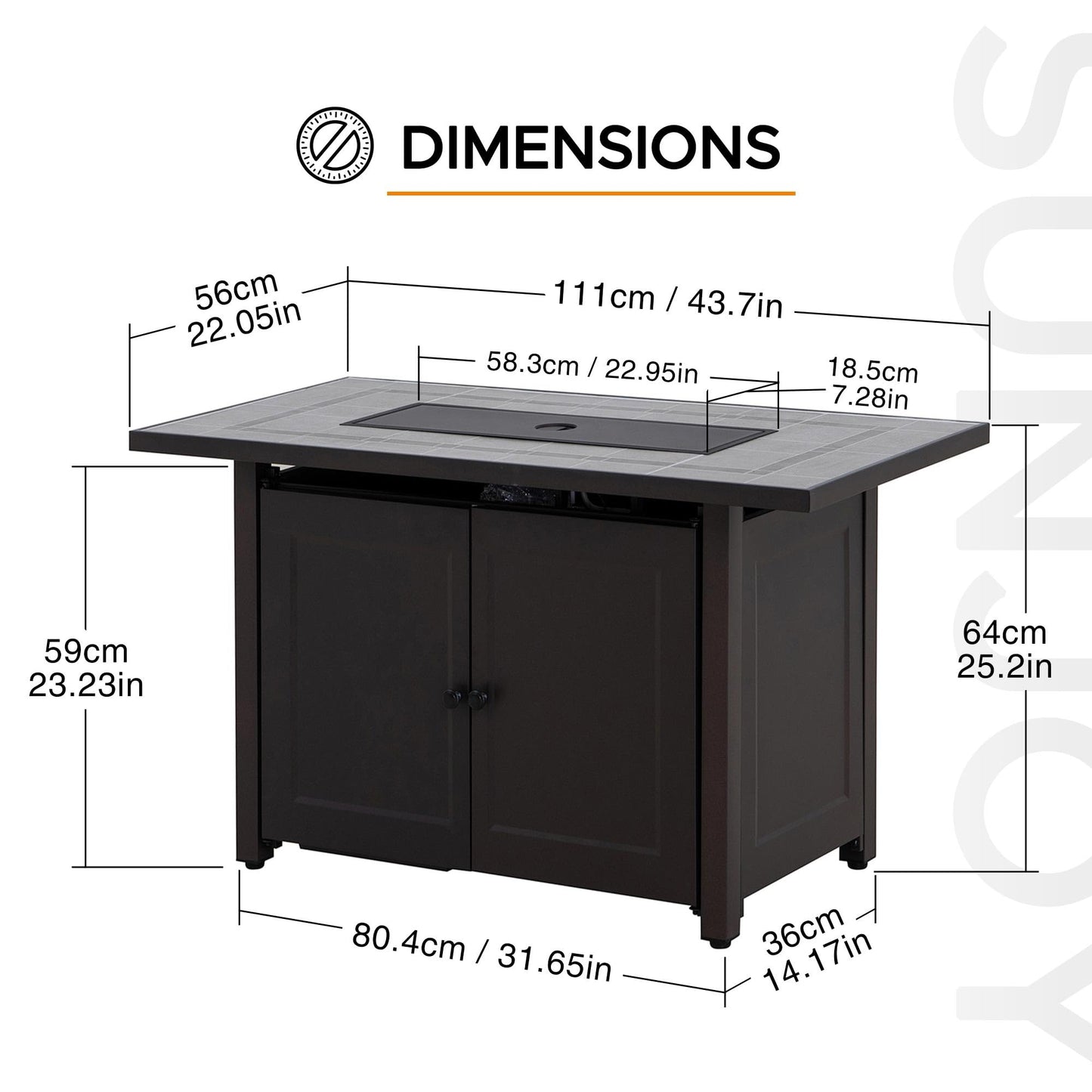 SUNJOY 44" Propane Fire Pit Table with Ceramic Tile Top for Outside (CSA Certified, 50,000 BTU) Rectangular Gas Smokeless Fire Table with Lid and Lava Rocks