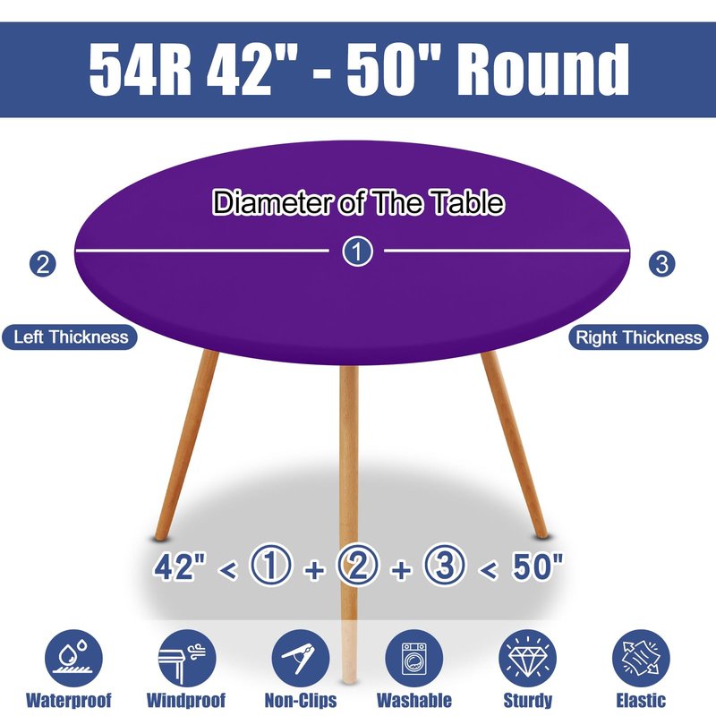 Moosfor Round Spandex Tablecloth, Elastic Fitted Waterproof Tablecloths for 42"-50" Tables, Stretch Washable Picnic Table Cover for Camping, Dining, Indoor and Outdoor, Purple