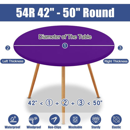 Moosfor Round Spandex Tablecloth, Elastic Fitted Waterproof Tablecloths for 42"-50" Tables, Stretch Washable Picnic Table Cover for Camping, Dining, Indoor and Outdoor, Purple