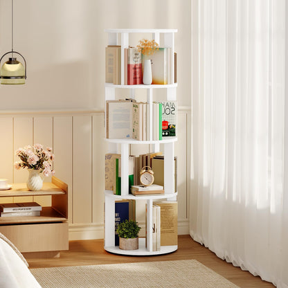 MAHANCRIS Folding Countertop Kitchen Island Cart and 4-Tier Rotating Bookshelf Bundle, Kitchen Island Table with Towel Rack, Spinning Bookshelf Tower, for Living Room, Study, KIBZ12501-BKWT6401