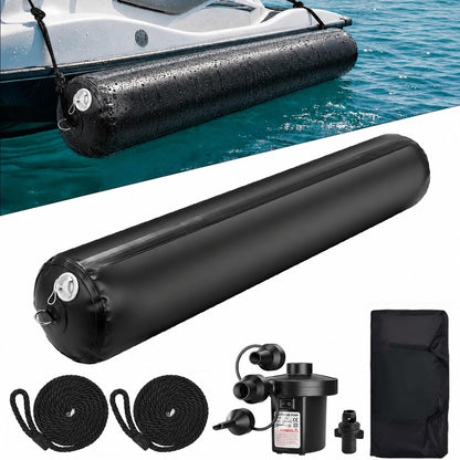 FUCNEN Inflatable Boat Fenders for Docking,24" x 5' Heavy Duty PVC Boat Bumpers with Electric Pump, Fender Covers, Ropes & Storage Bag, Dock Fenders for Pontoon, Fishing Boat, Yacht (1 Pack)