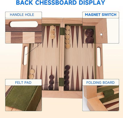 GSE Games &amp Sports Expert 16 Deluxe 3-in-1 Wooden Folding Chess Checker &amp Backgammon Board Game Combo Set Portable Travel Game Set for Kids &amp Adults