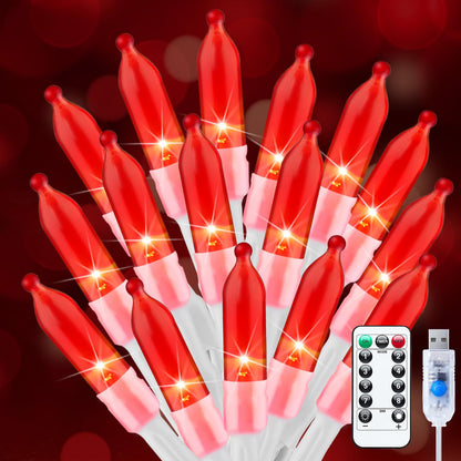 Minetom 100 LED Mini String Lights, 39 Feet, USB Operated, Waterproof, Red, Indoor Holiday Decor, Model 81f52da7-2600-4e92-a