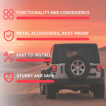 KLYONA for JK JKU up to 37 Inches Spare Tire Carrier Compatible with 2007 2008 2009 2010 2011 2012 2013 2014 2015 2016 2017 2018 Jeep Wrangler JK JKU Unlimted Width-Adjustable Spare Tire Lift Holder