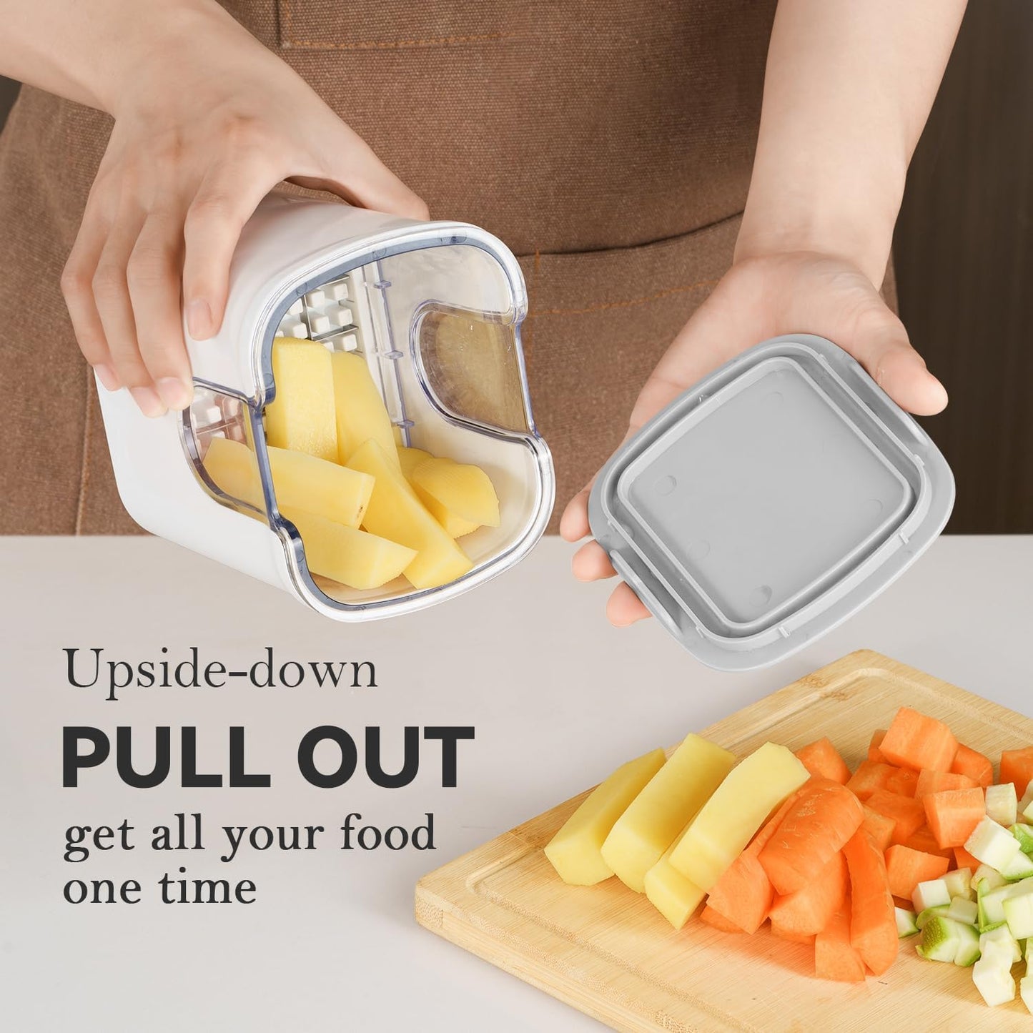 KEOUKE Vegetable Chopper - Multifunctional 3-Blade Food Dicer with Container & Storage Box | White