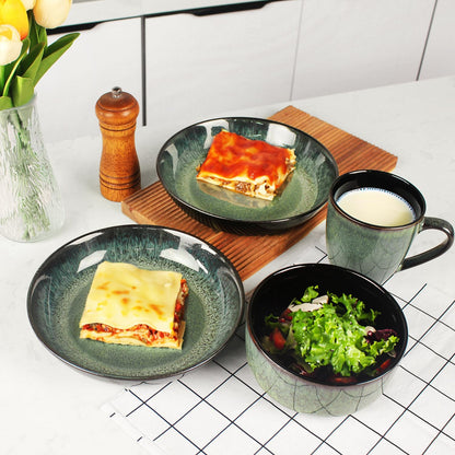 jinsongdafa Dinnerware Sets(12Pcs) Serves for 4, Reactive Glaze Plates and Bowls Set with 7.9"Small plates,8.3"Salad Plates,5.5"bowls, Modern kitchen tableware, Microwave safe, Set No.7
